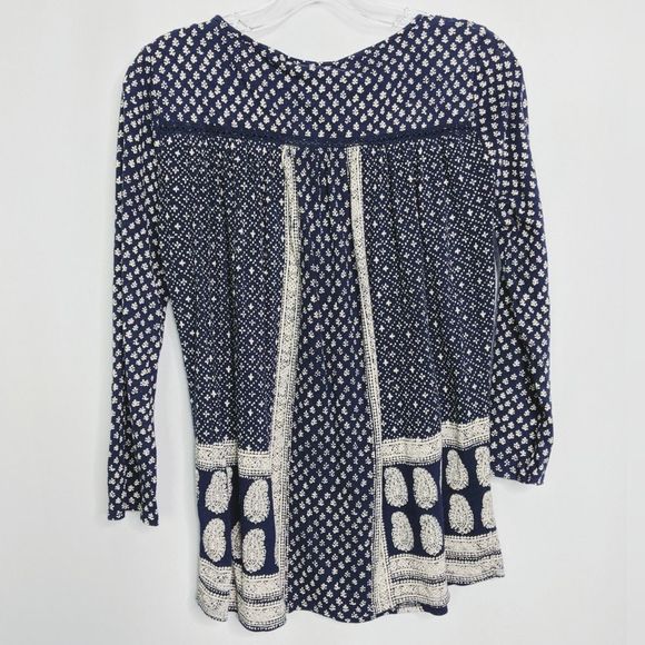 Lucky Brand Blue Boho Peasant Tassle Blouse Sz M - Picture 3 of 5
